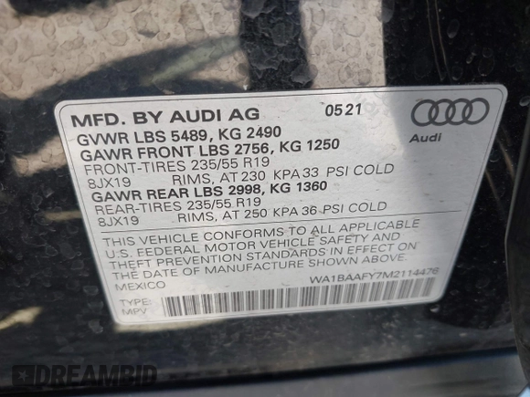 2021 Audi Q5 Premium Plus z VIN WA1BAAFY7M2114476, wystawiony jako IAAI lot #42063790 z przebiegiem 44 945 mil mil oraz . Historia ofert i sprzedaży dostępna na DreamBid. Obrazek 9.