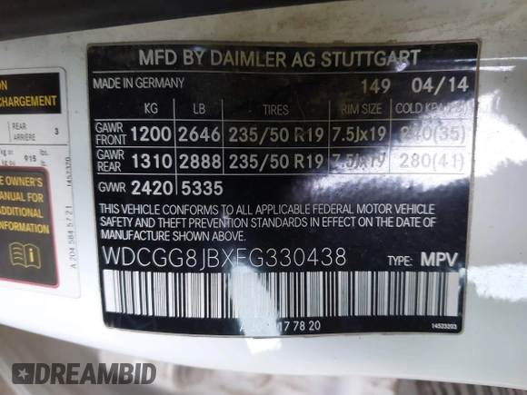 2014 Mercedes-Benz GLK 350 with VIN WDCGG8JBXEG330438, listed as a IAAI auction lot 41382071 with 172,279 mi miles and . Bid and sale history available at DreamBid. Image 9.