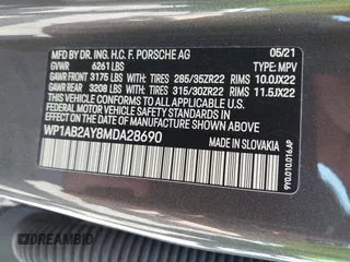 2021 Porsche Cayenne S with VIN WP1AB2AY8MDA28690, listed as a IAAI auction lot 42333167 with 39,489 mi miles and . Bid and sale history available at DreamBid. Image 9.