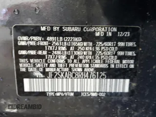 2024 Subaru Forester z VIN JF2SKABC8RH476125, wystawiony jako Copart lot #61822745 z przebiegiem 32 650 mil mil oraz Szkoda całkowita • Salvage title. Historia ofert i sprzedaży dostępna na DreamBid. Obrazek 14.