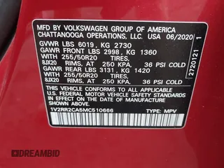 2021 Volkswagen Atlas SE with VIN 1V2RR2CA5MC510666, listed as a IAAI auction lot 42257119 with 90,080 mi miles and . Bid and sale history available at DreamBid. Image 9.