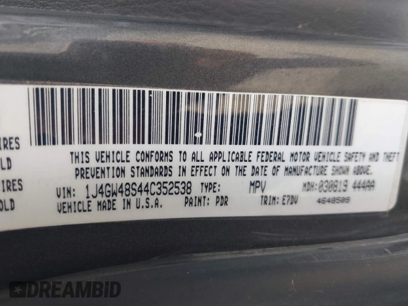 2004 Jeep Grand Cherokee Laredo with VIN 1J4GW48S44C352538, listed as a IAAI auction lot 42765905 with 249,220 mi miles and . Bid and sale history available at DreamBid. Image 9.