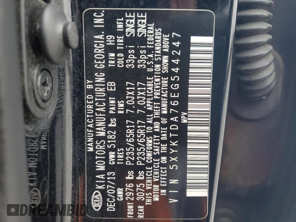 2014 Kia Sorento LX with VIN 5XYKTDA76EG544247, listed as a Copart auction lot 83496334 with 141,206 mi miles and Clean Title. Bid and sale history available at carsss.com. Image 13.