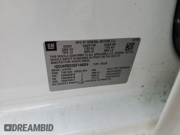 2016 Chevrolet Silverado 1500 LT with VIN 1GCUKREC6GF148924, listed as a Copart auction lot 47639175 with 139,819 mi miles and Salvage Title. Bid and sale history available at DreamBid. Image 14.