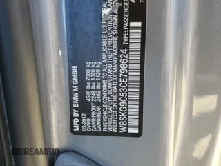 2012 BMW M3 with VIN WBSKG9C53CE798624, listed as a Copart auction lot 56072225 with 126,371 mi miles and Salvage title. Bid and sale history available at DreamBid. Image 12.