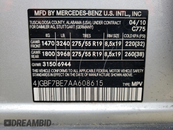 2010 Mercedes-Benz GL-Class GL 450 with VIN 4JGBF7BE7AA608615, listed as a Copart auction lot 81889403 with 205,357 mi miles and Clean Title. Bid and sale history available at carsss.com. Image 12.
