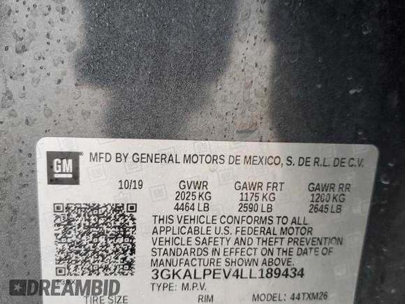 2020 GMC Terrain SLT z VIN 3GKALPEV4LL189434, wystawiony jako Copart lot #61572985 z przebiegiem 85 704 mil mil oraz Nie do naprawy • Non repairable. Historia ofert i sprzedaży dostępna na DreamBid. Obrazek 13.