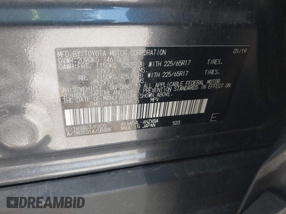 2019 Toyota RAV4 LE with VIN JTMG1RFV9KD014526, listed as a IAAI auction lot 42638858 with 90,995 mi miles and . Bid and sale history available at DreamBid. Image 9.