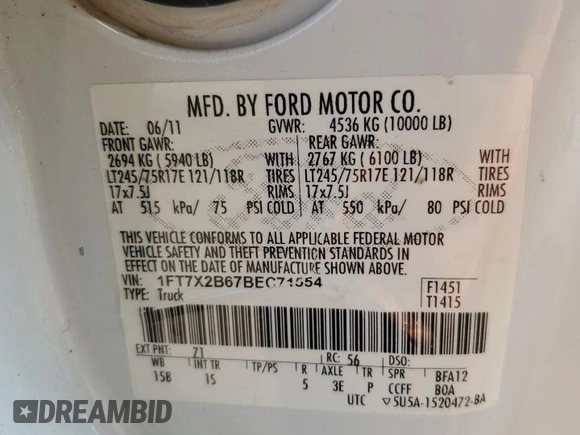 2011 Ford Super Duty F-250 SRW XL with VIN 1FT7X2B67BEC71554, listed as a Copart auction lot 48821835 with 226,411 mi miles and Salvage Title. Bid and sale history available at carsss.com. Image 13.