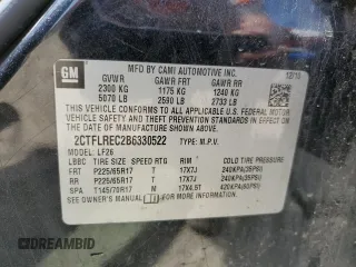 2011 GMC Terrain SLE-1 with VIN 2CTFLREC2B6330522, listed as a Copart auction lot 55458965 with 129,164 mi miles and Salvage title. Bid and sale history available at DreamBid. Image 13.