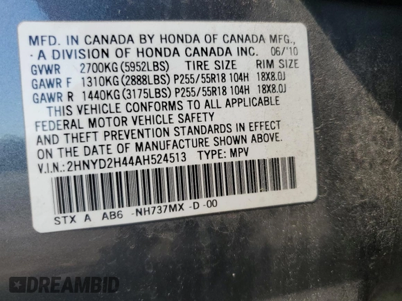 2010 Acura MDX Technology with VIN 2HNYD2H44AH524513, listed as a Copart auction lot 49031465 with Not Provided miles and Non Repairable. Bid and sale history available at DreamBid. Image 13.