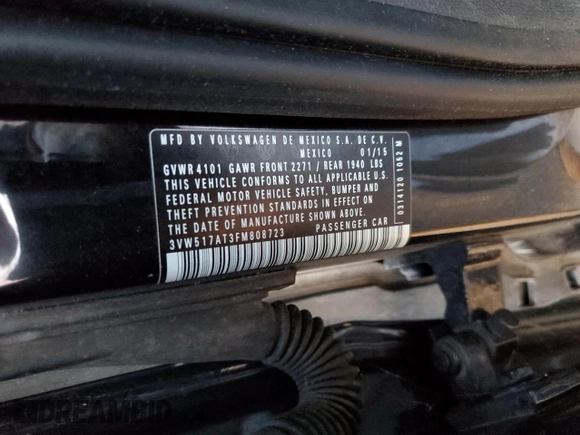 2015 Volkswagen Beetle 1.8T z VIN 3VW517AT3FM808723, wystawiony jako Copart lot #81724894 z przebiegiem Nie podano mil oraz Szkoda całkowita • Salvage title. Historia ofert i sprzedaży dostępna na DreamBid. Obrazek 15.