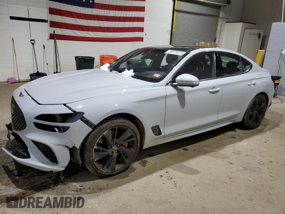 2022 Genesis G70 3.3T with VIN KMTG54TEXNU103314, listed as a Copart auction lot 50079415 with 46,603 mi miles and Salvage Title. Bid and sale history available at DreamBid. Image 1.