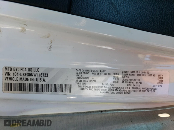2022 Jeep Wrangler Unlimited Rubicon with VIN 1C4HJXFG5NW116733, listed as a Copart auction lot 79630704 with 50,949 mi miles and Non repairable. Bid and sale history available at DreamBid. Image 13.