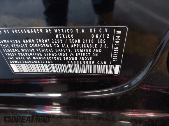 2012 Volkswagen Jetta Sedan TDI w/Premium & Nav with VIN 3VWLL7AJ6CM472769, listed as a IAAI auction lot 41026223 with 111,233 mi miles. Bid and sale history available at carsss.com. Image 9.
