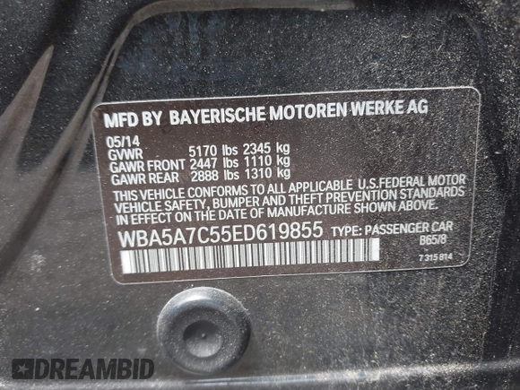 2014 BMW 5 Series 528i xDrive z VIN WBA5A7C55ED619855, wystawiony jako IAAI lot #42398223 z przebiegiem Nie podano mil oraz . Historia ofert i sprzedaży dostępna na DreamBid. Obrazek 9.
