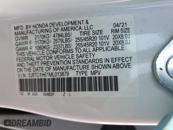 2021 Acura RDX w/A-Spec Package z VIN 5J8TC1H61ML013879, wystawiony jako Copart lot #54783485 z przebiegiem 47 230 mil mil oraz Szkoda całkowita • Salvage title. Historia ofert i sprzedaży dostępna na DreamBid. Obrazek 13.