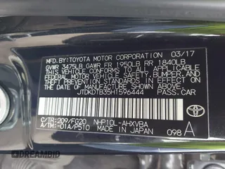 2017 Toyota Prius One with VIN JTDKDTB35H1596444, listed as a IAAI auction lot 42030188 with 47,009 mi miles. Bid and sale history available at carsss.com. Image 9.