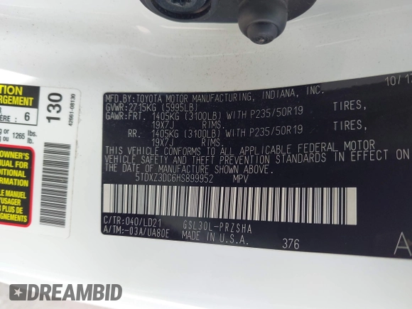 2017 Toyota Sienna SE with VIN 5TDXZ3DC6HS899952, listed as a IAAI auction lot 42444074 with 42,951 mi miles and . Bid and sale history available at DreamBid. Image 9.
