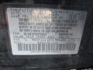 2017 Nissan Sentra SV with VIN 3N1AB7AP9HY408262, listed as a IAAI auction lot 41229209 with 173,444 mi miles. Bid and sale history available at carsss.com. Image 9.