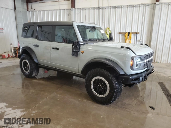 2024 Ford Bronco Badlands with VIN 1FMEE9BP5RLA70638, listed as a Copart auction lot 57488895 with 20,310 mi miles and Salvage title. Bid and sale history available at DreamBid. Image 4.