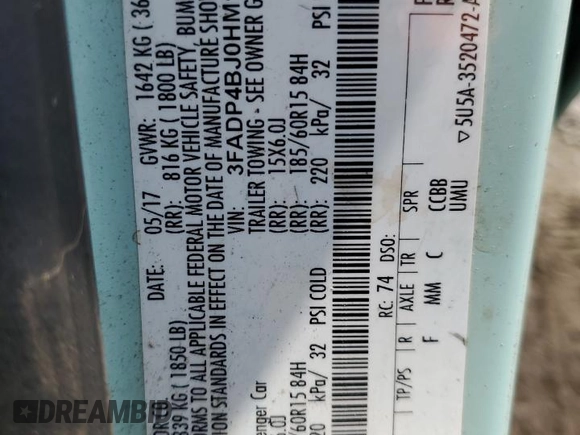 2017 Ford Fiesta SE с VIN 3FADP4BJ0HM135309, выставлен на аукционе Copart как лот 61085415 с пробегом 121 748 миль миль и Чистый • Clean title. История ставок и продаж доступна на DreamBid. Изображение 12.