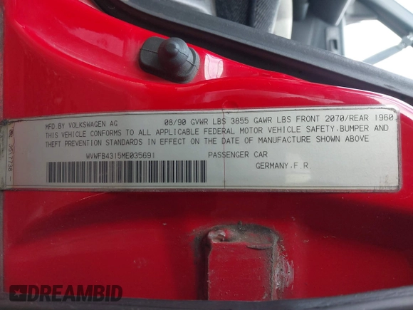 1991 Volkswagen Passat z VIN WVWFB4315ME035691, wystawiony jako IAAI lot #41627396 z przebiegiem 168 795 mil mil oraz . Historia ofert i sprzedaży dostępna na DreamBid. Obrazek 9.