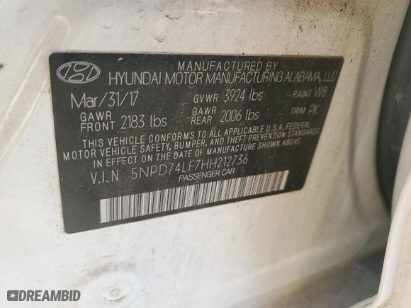 2017 Hyundai Elantra SE with VIN 5NPD74LF7HH212736, listed as a Copart auction lot 50837345 with 92,794 mi miles and Salvage Title. Bid and sale history available at carsss.com. Image 12.
