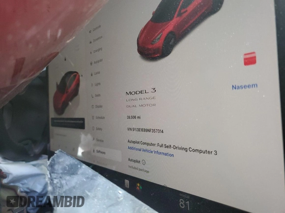 2022 Tesla Model 3 Long Range z VIN 5YJ3E1EB9NF357314, wystawiony jako Copart lot #61461405 z przebiegiem 39 506 mil mil oraz Czysty tytuł • Clean title. Historia ofert i sprzedaży dostępna na DreamBid. Obrazek 9.