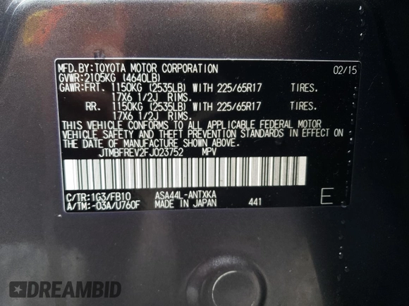2015 Toyota RAV4 LE with VIN JTMBFREV2FJ023752, listed as a Copart auction lot 51439585 with 109,694 mi miles and Clean Title. Bid and sale history available at DreamBid. Image 13.