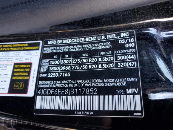 2018 Mercedes-Benz GLS with VIN 4JGDF6EE8JB117852, listed as a Copart auction lot 70819243 with 77,281 mi miles. Bid and sale history available at carsss.com. Image 13.