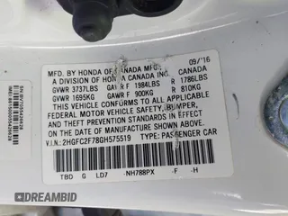 2016 Honda Civic EX with VIN 2HGFC2F78GH575519, listed as a IAAI auction lot 41481067 with 75,694 mi miles and . Bid and sale history available at DreamBid. Image 9.