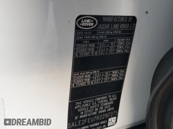 2024 Land Rover Defender X-Dynamic SE z VIN SALE2FEU7R2297275, wystawiony jako Copart lot #76837044 z przebiegiem Nie podano mil oraz Nie do naprawy • Non repairable. Historia ofert i sprzedaży dostępna na DreamBid. Obrazek 13.