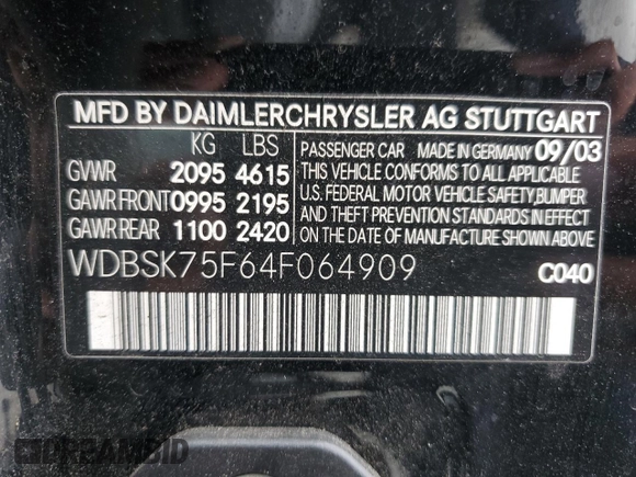 2004 Mercedes-Benz SL 500 z VIN WDBSK75F64F064909, wystawiony jako Copart lot #53129565 z przebiegiem 164 091 mil mil oraz Szkoda całkowita • Salvage title. Historia ofert i sprzedaży dostępna na DreamBid. Obrazek 12.