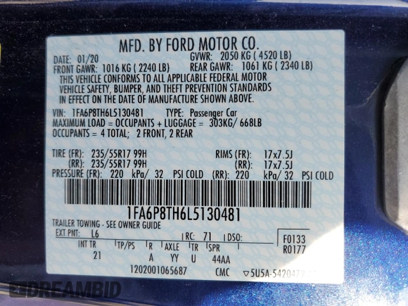 2020 Ford Mustang EcoBoost with VIN 1FA6P8TH6L5130481, listed as a Copart auction lot 47137745 with 56,408 mi miles and Salvage Title. Bid and sale history available at carsss.com. Image 14.