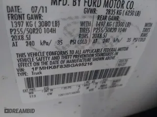 2011 Ford Explorer Limited with VIN 1FMHK8F83BGA95216, listed as a IAAI auction lot 41840498 with 153,409 mi miles. Bid and sale history available at carsss.com. Image 9.