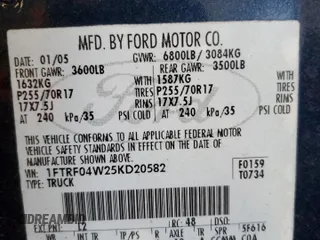 2005 Ford F-150 STX with VIN 1FTRF04W25KD20582, listed as a Copart auction lot 45002035 with 141,815 mi miles and Clean title. Bid and sale history available at DreamBid. Image 12.