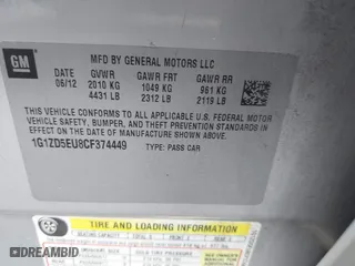 2012 Chevrolet Malibu LT w/2LT with VIN 1G1ZD5EU8CF374449, listed as a IAAI auction lot 41463727 with 158,126 mi miles. Bid and sale history available at carsss.com. Image 9.