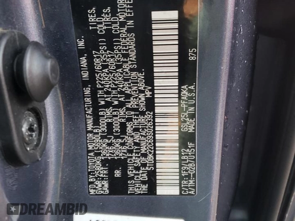 2009 Toyota Sienna XLE with VIN 5TDBK22C69S026392, listed as a Copart auction lot 48353085 with 181,630 mi miles and Salvage Title. Bid and sale history available at carsss.com. Image 13.