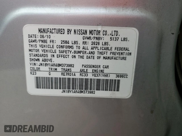 2011 Infiniti M37 with VIN JN1BY1AR4BM373982, listed as a Copart auction lot 80486364 with 165,904 mi miles and Salvage Title. Bid and sale history available at carsss.com. Image 12.