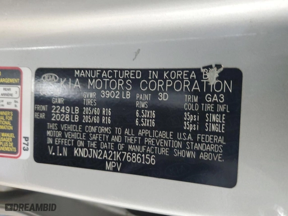 2019 Kia Soul with VIN KNDJN2A21K7686156, listed as a Copart auction lot 53447975 with 116,170 mi miles and Salvage Title. Bid and sale history available at carsss.com. Image 13.