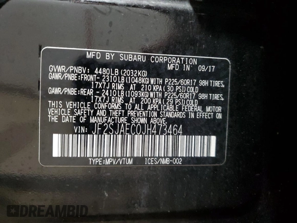 2018 Subaru Forester Premium with VIN JF2SJAEC0JH473464, listed as a Copart auction lot 55750255 with 96,205 mi miles and Salvage Title. Bid and sale history available at DreamBid. Image 13.