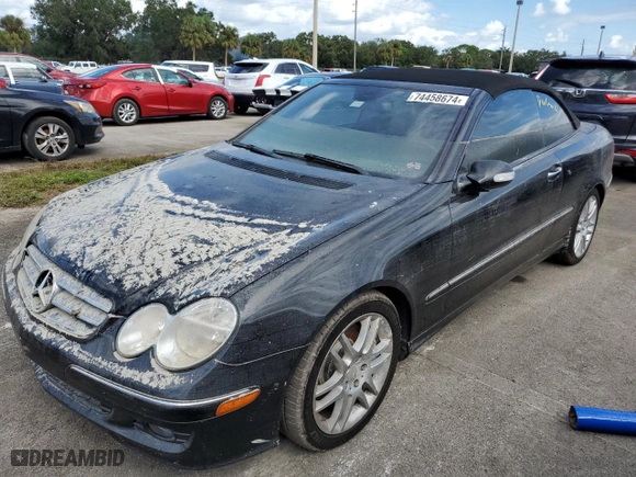 2008 Mercedes-Benz CLK-Class 3.5L with VIN WDBTK56F88T099496, listed as a Copart auction lot 74458674 with 0 mi miles and Salvage Title. Bid and sale history available at carsss.com. Image 1.