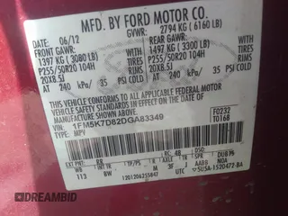 2013 Ford Explorer XLT z VIN 1FM5K7D82DGA83349, wystawiony jako IAAI lot #41782038 z przebiegiem Nie podano mil oraz . Historia ofert i sprzedaży dostępna na DreamBid. Obrazek 9.