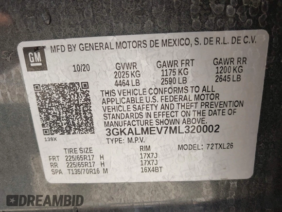 2021 GMC Terrain SLE z VIN 3GKALMEV7ML320002, wystawiony jako IAAI lot #42236180 z przebiegiem Nie podano mil oraz . Historia ofert i sprzedaży dostępna na DreamBid. Obrazek 9.