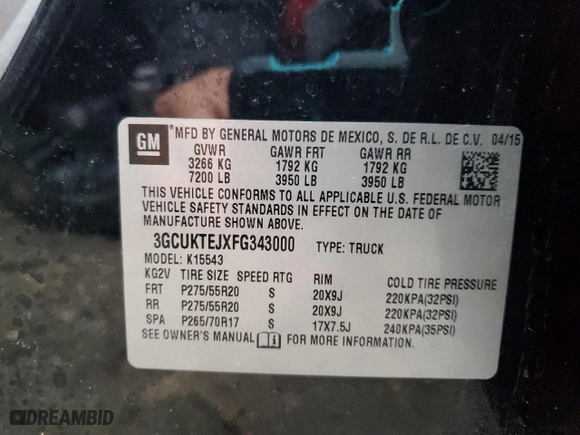 2015 Chevrolet Silverado 1500 High Country with VIN 3GCUKTEJXFG343000, listed as a Copart auction lot 79614734 with 175,511 mi miles and Salvage Title. Bid and sale history available at carsss.com. Image 12.