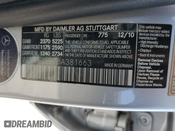 2011 Mercedes-Benz E 350 Luxury z VIN WDDHF2EB7BA381663, wystawiony jako Copart lot #56418105 z przebiegiem 122 943 mil mil oraz Szkoda całkowita • Salvage title. Historia ofert i sprzedaży dostępna na DreamBid. Obrazek 12.