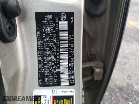 2013 Toyota Avalon XLE with VIN 4T1BK1EB8DU042204, listed as a Copart auction lot 61438205 with 246,420 mi miles and Clean title. Bid and sale history available at DreamBid. Image 13.