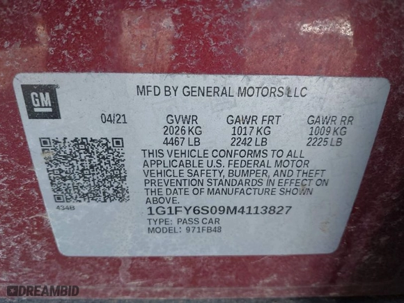 2021 Chevrolet Bolt EV LT with VIN 1G1FY6S09M4113827, listed as a IAAI auction lot 41749981 with NaN miles. Bid and sale history available at carsss.com. Image 9.