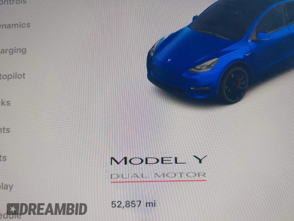 2023 Tesla Model Y Performance with VIN 7SAYGDEF9PF582908, listed as a IAAI auction lot 41930957 with 52,857 mi miles and . Bid and sale history available at DreamBid. Image 7.